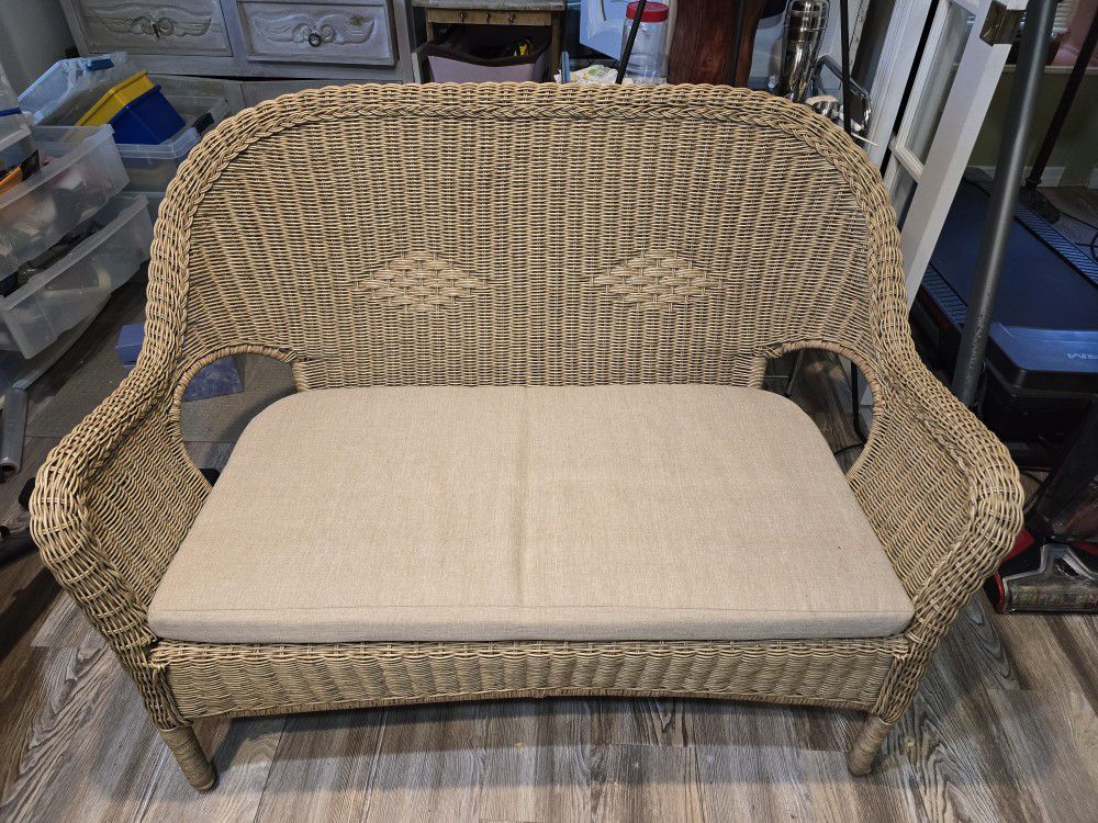 2 Outdoor Wicker Loveseats Both For 25 Each. 50 For The Pair.