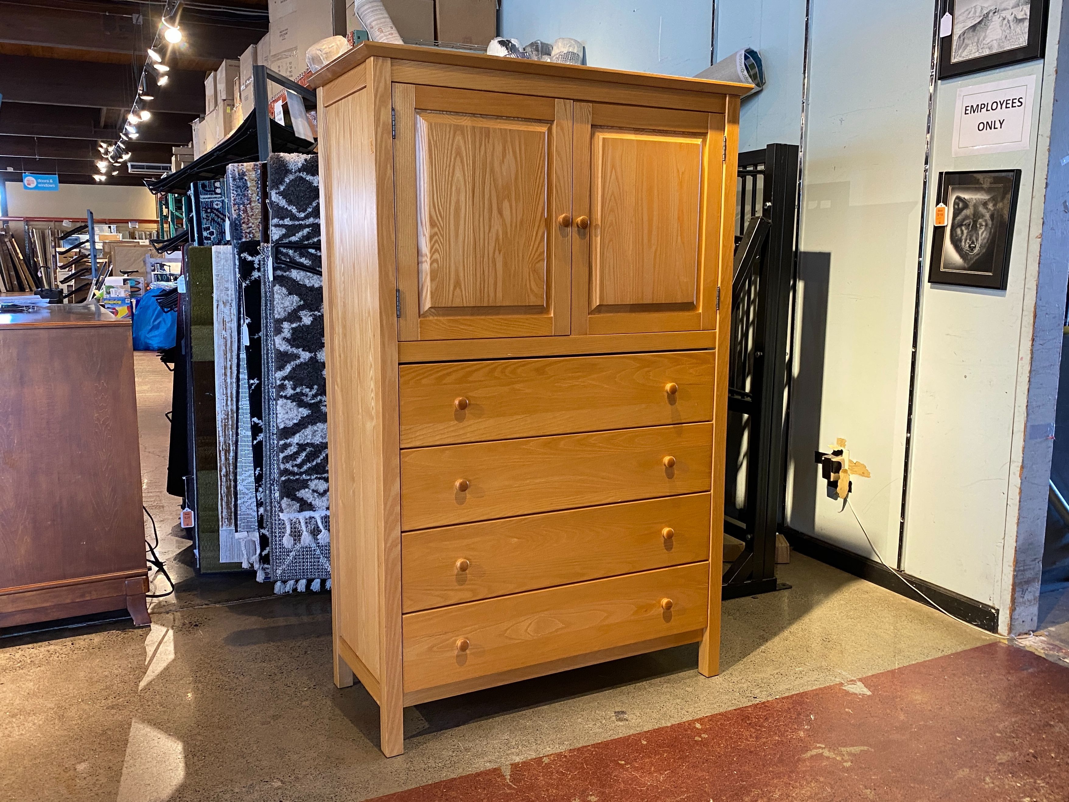 Clean-Lined Blonde 4-Drawer Armoire
