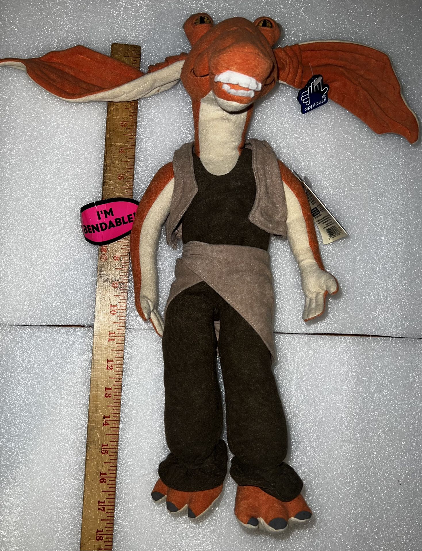 Vintage Star Wars Applause Jar Jar Binks 17” Plush Bendable PLUSH WITH TAGS