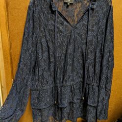 G By Giuliana Blue Lace Long Sleeve Top Size 22w