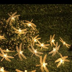 1pc LED Solar Plastic Rigid Dragonfly Shape String Lights, Outdoor Garden Decorative Lights, 4.9ft/1.5m 10 Lights