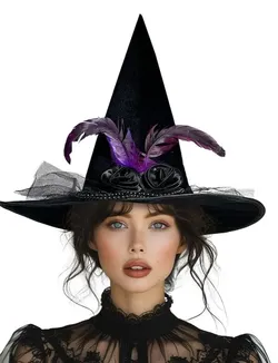 Black Velvet Bewitching Rose Witch Hat with Choker