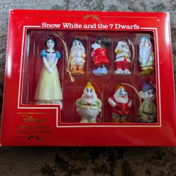 Vintage Disney Snow White & The 7 Dwarfs Bone China Christmas Ornament Set. 
