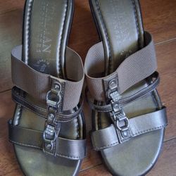 Italian Shoemakers Bronze Wedge Sandals Size 6 1/2