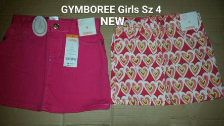 New Girls Sz 4 GYMBOREE Skirts nwt pink denim Jean skirt & heart print nwt