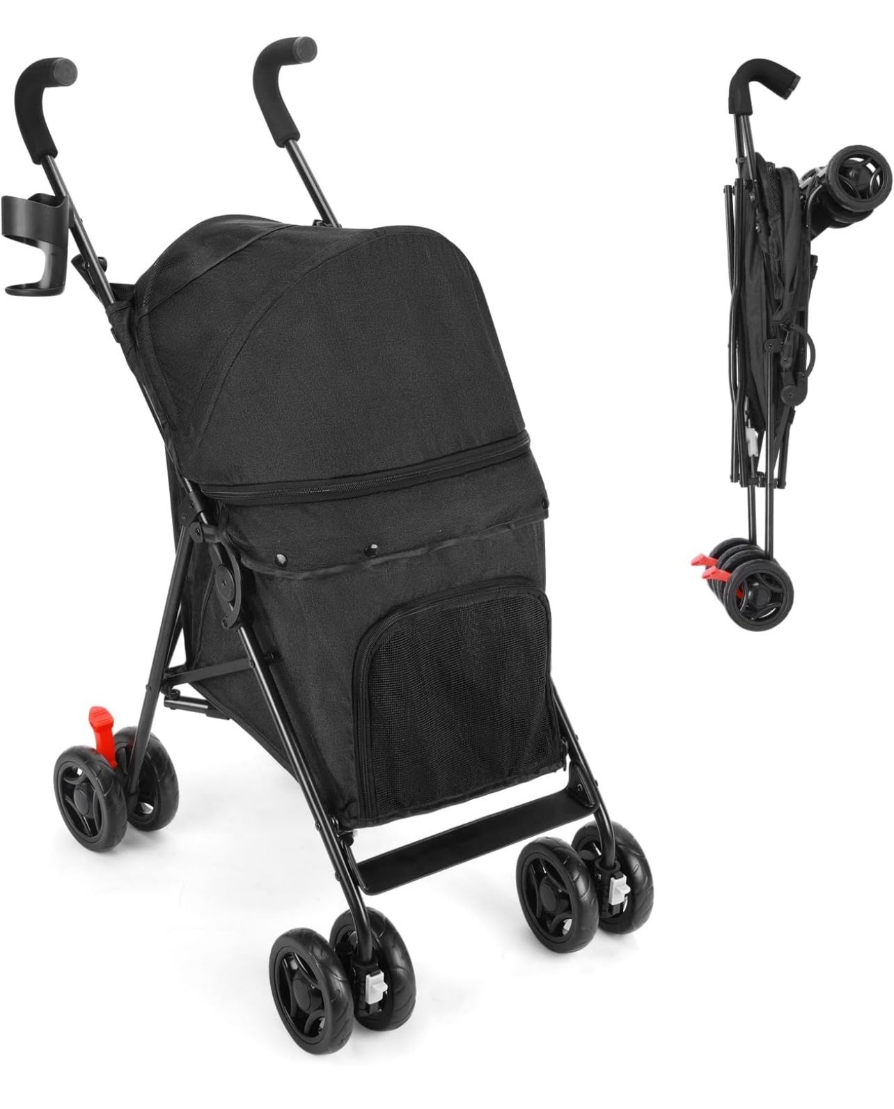 Lightweight Pet Stroller, Dog Stroller for Small Dogs & Cats, One Button Folding Function Compact Portable Travel Cat Dog Stroller
