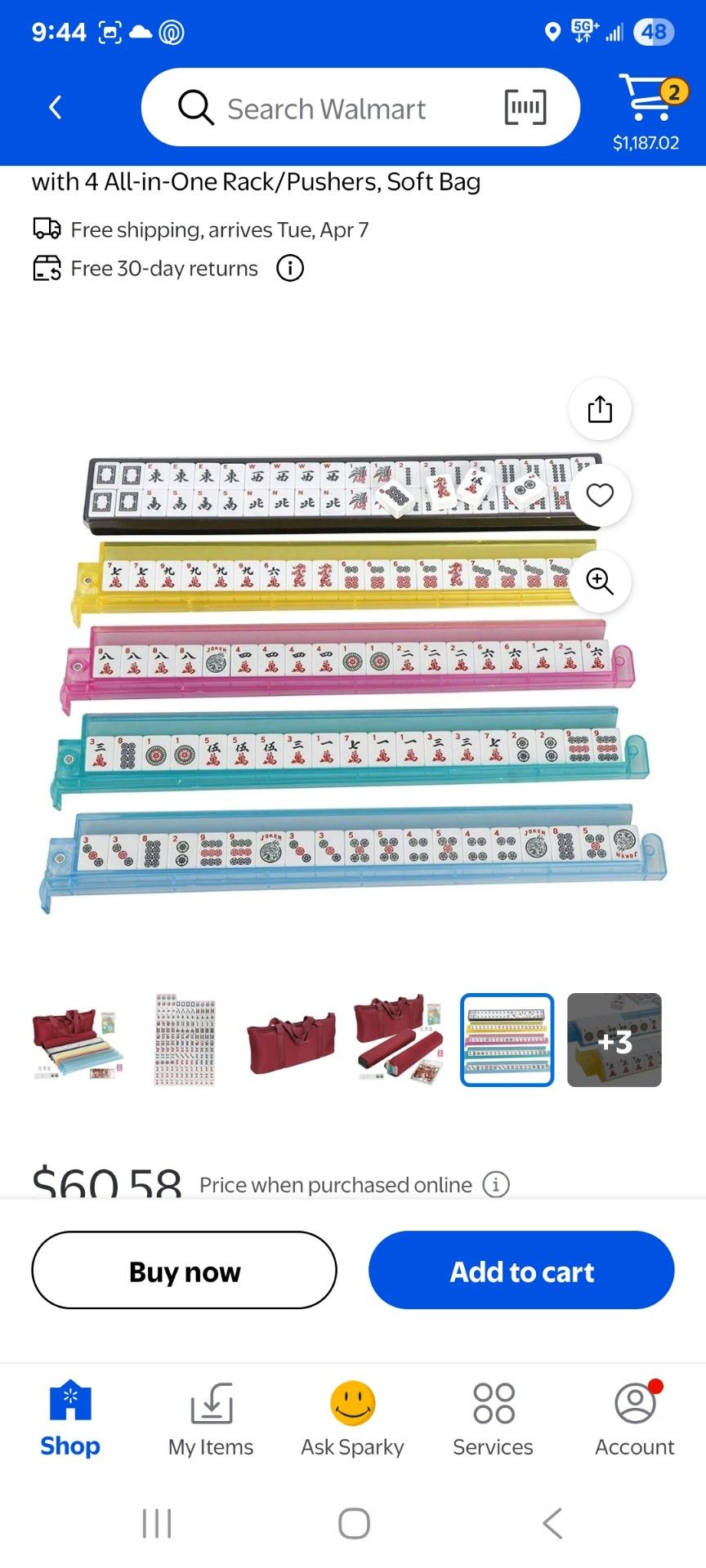 Mahjong Set w/ 4 Racks/Pushers & Soft Bag
