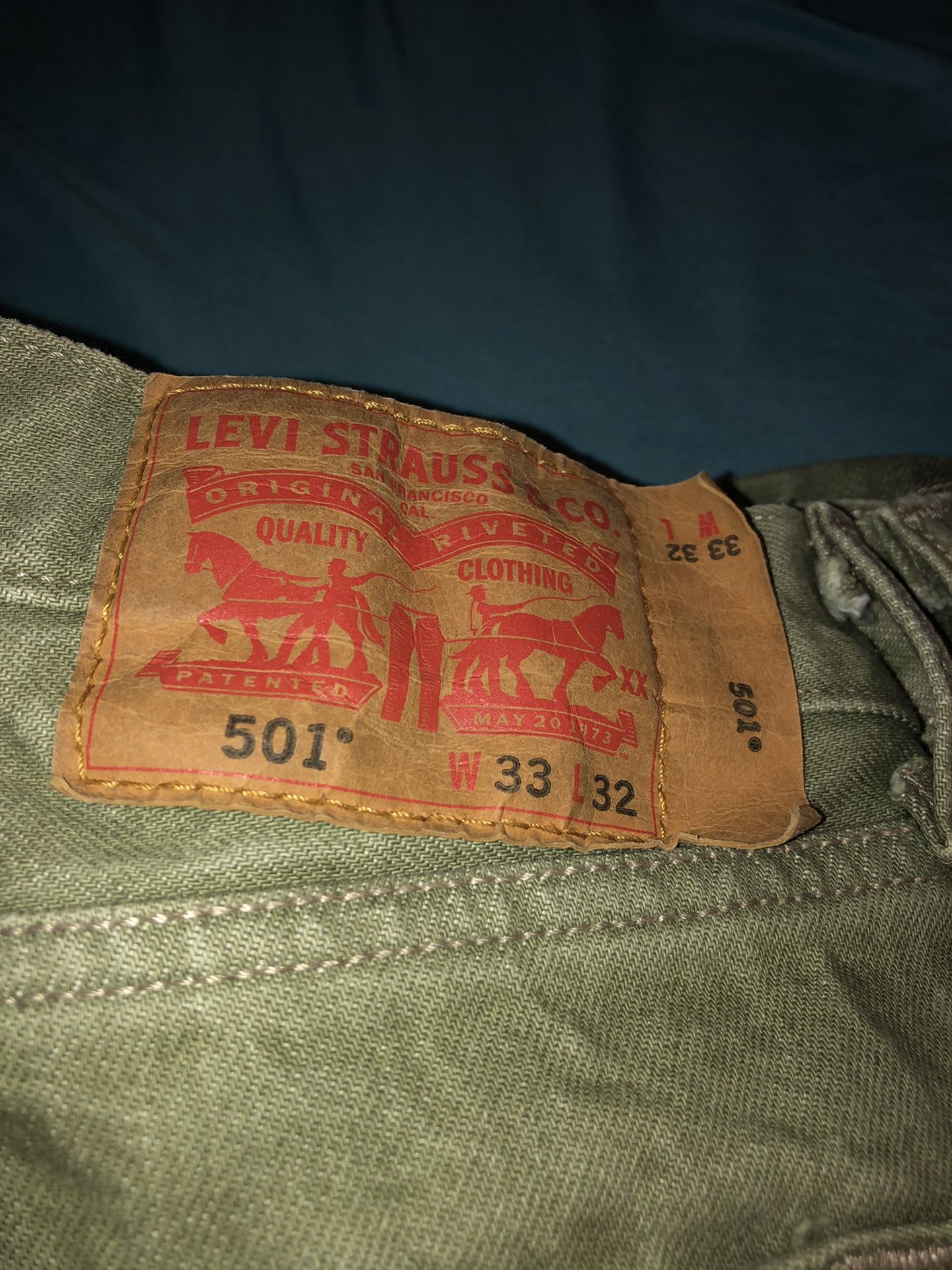 Levi Strauss 501 light green jeans 33x32