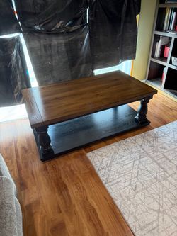 Two-Tone Wood Coffee Table with Lower Shelf
