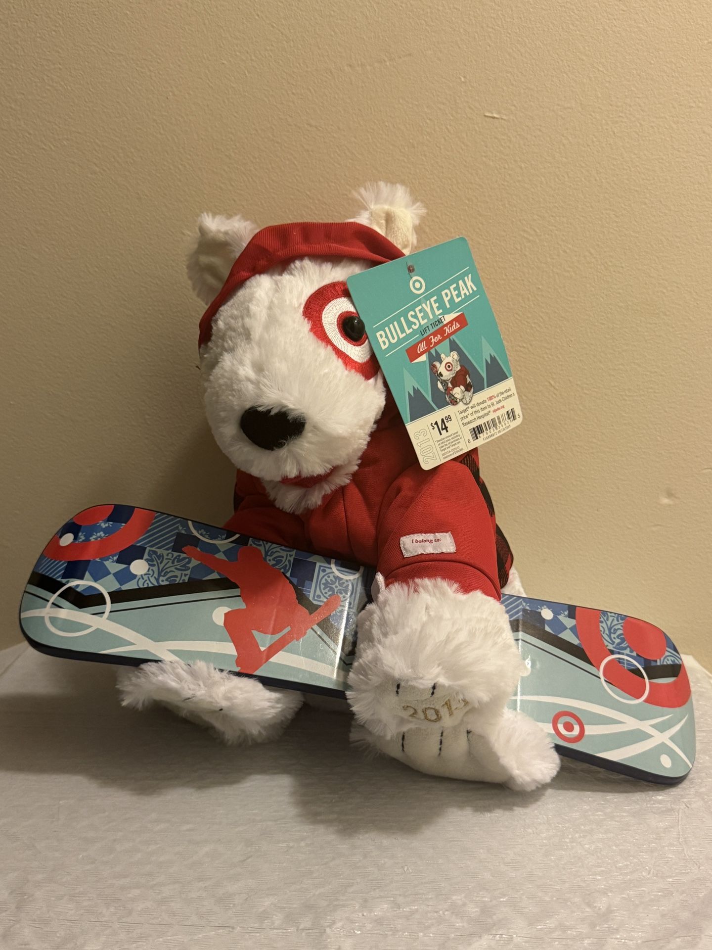 2013 Target Bullseye Bull Terrier Dog Snowboarding Plush Animal Retired - NEW