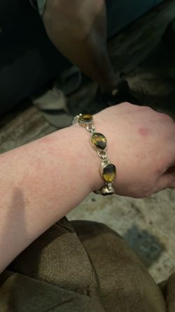 Silver Bracelet with Amber Stone Links