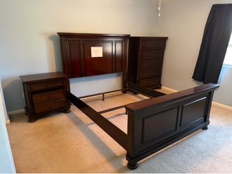 Queen bed frame, nightstand, and dresser