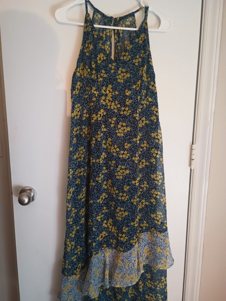 Ladies Sun Dress, Blue, Yellow, Long, Size M