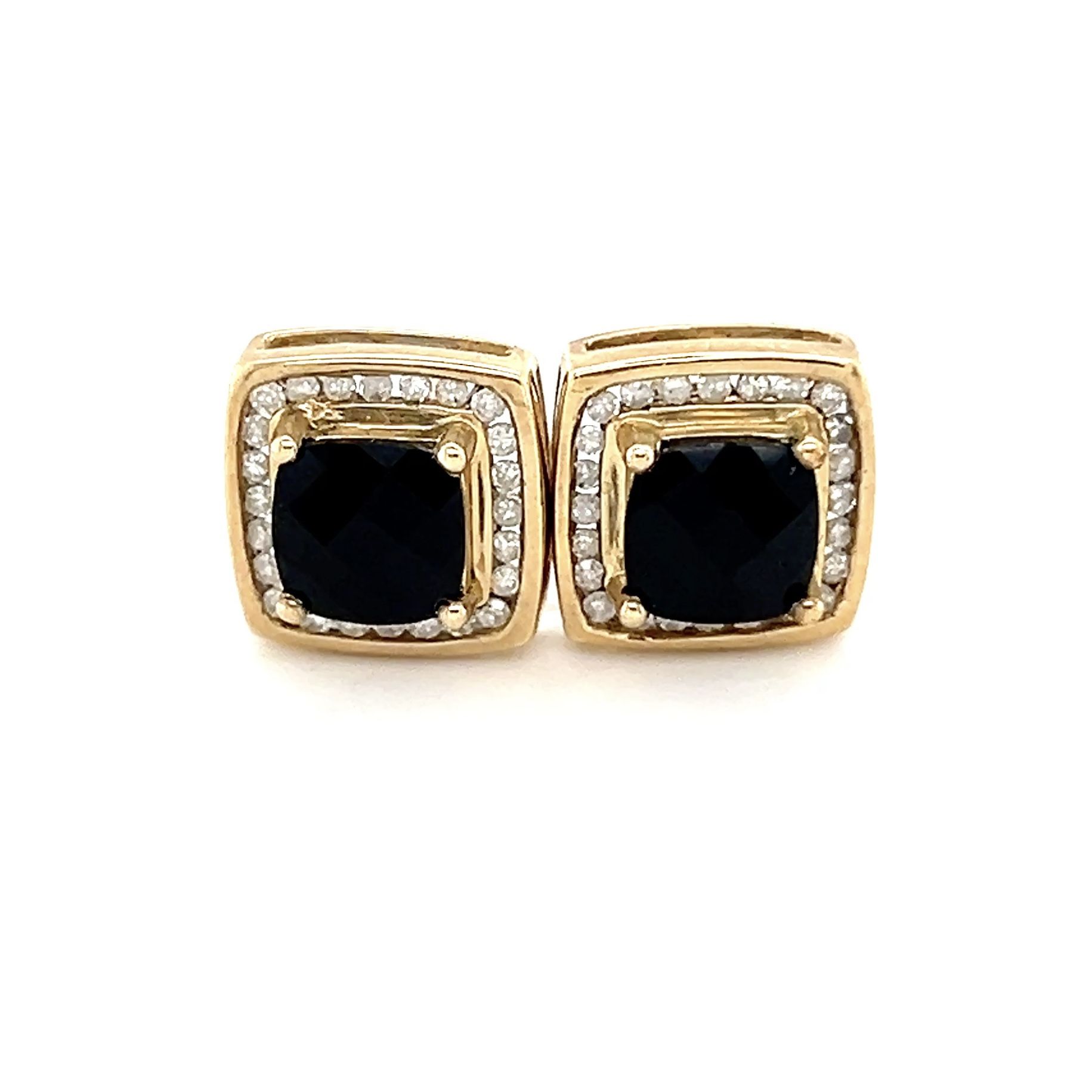 10K Gold Onyx/Diamonds Stud Earrings