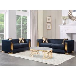 Black Velvet with Gold Trim  Sofa Loveseat Set $1,100 Chair $440 Brand New In Box Firm Price