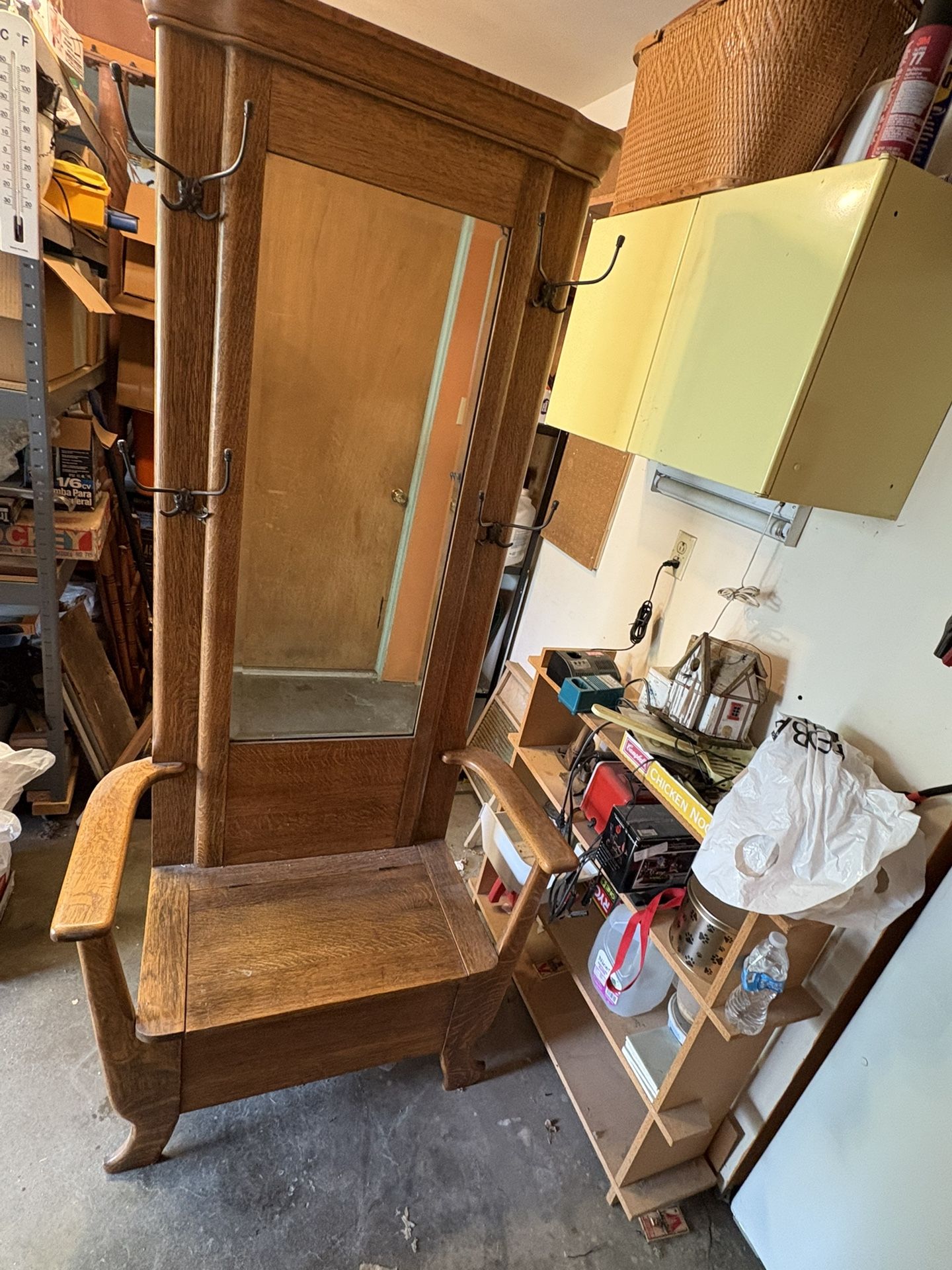 Antique Hall Tree With Bench Storage