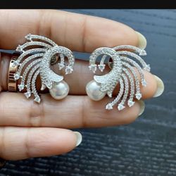 14k White Gold Plated Iced Out Earrings 