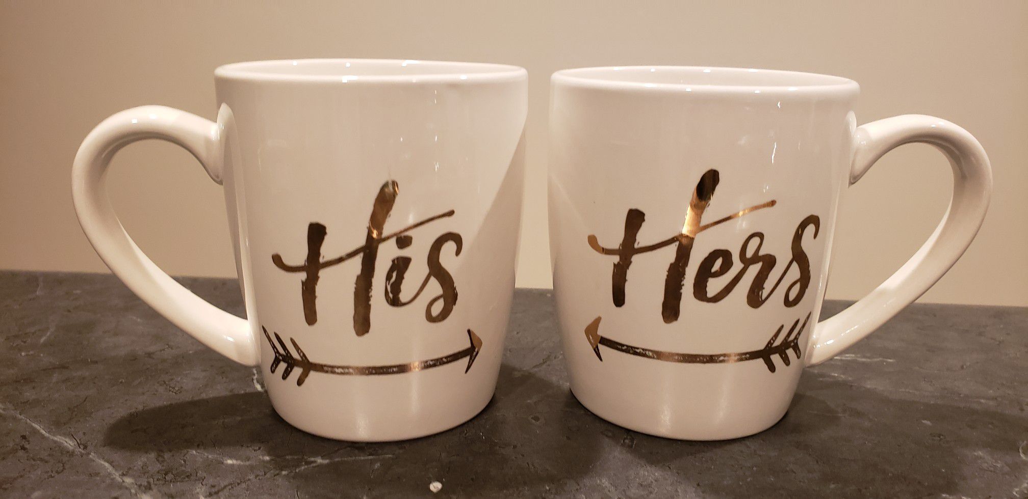 His and Her Mugs White and Gold