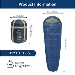 Naturehike Cold Weather Mummy Sleeping Bag, 0 Degree Large, Blue-MJ300