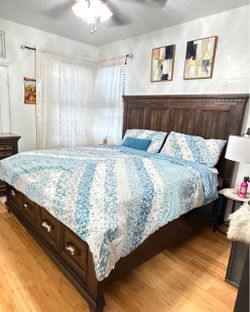 King Size Dark Wood Storage Bed Frame