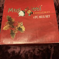 Vintage China Pearl Magical Christmas 4 Piece Mug Set In Box Discontinued