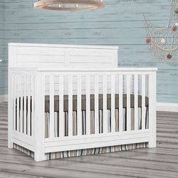Evolur Belmar 5-In-1 Convertible You Flat Top Crib in Weathered White W/ A Few Flaws I