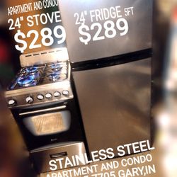 Small 24" Stove & 24" Fridge Refrigerator Stainless Steel