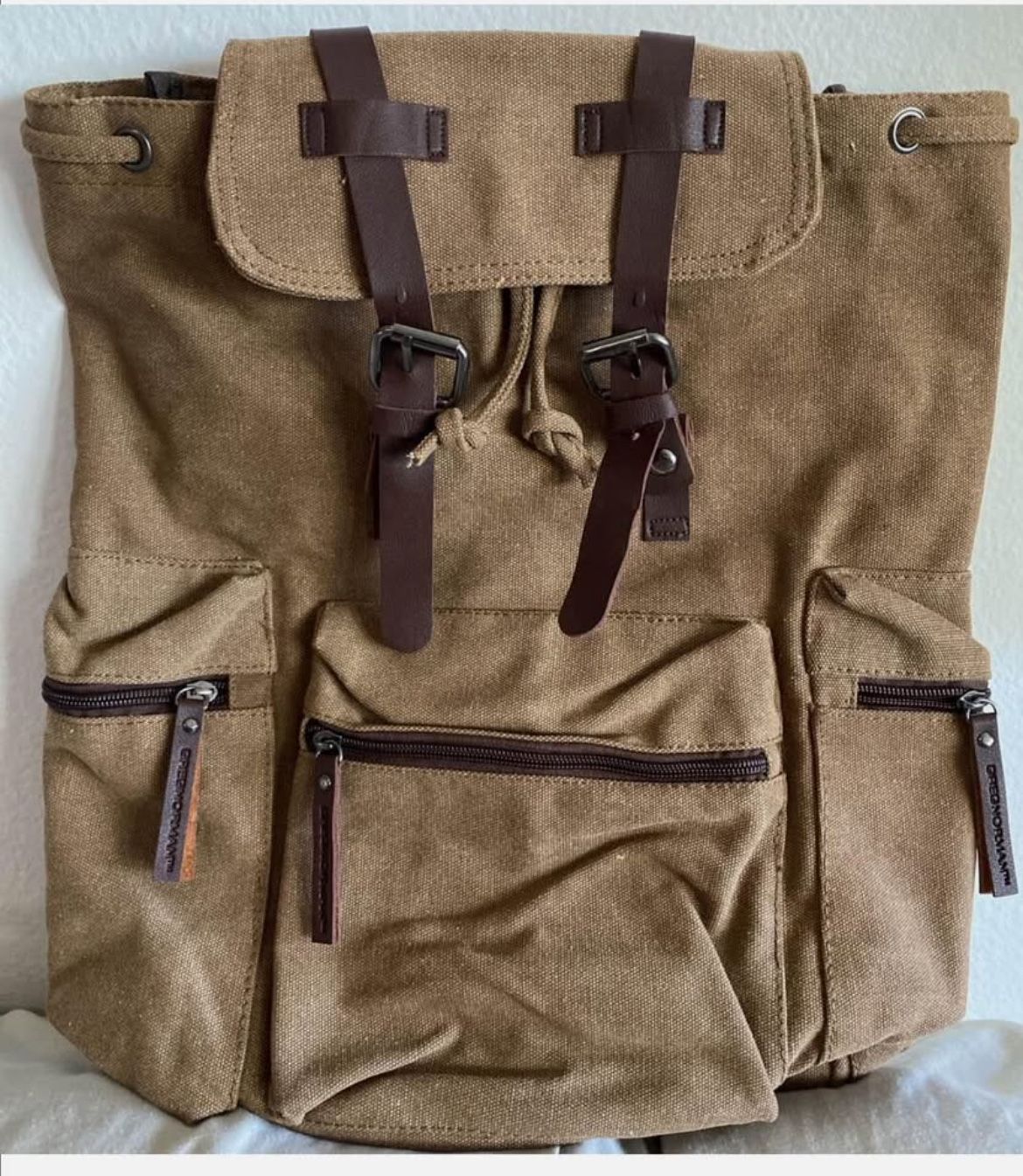 NEW Greg Norman Refined Traveler Brown Canvas Backpack