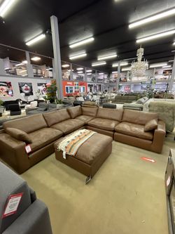 Caramel Leather 5pc Modular Sectional  Sofá Cómodo