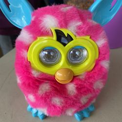 Hasbro Furby Boom 2012 Pink White Polka Dots with Blue Ears - DISCONTINUED MODEL