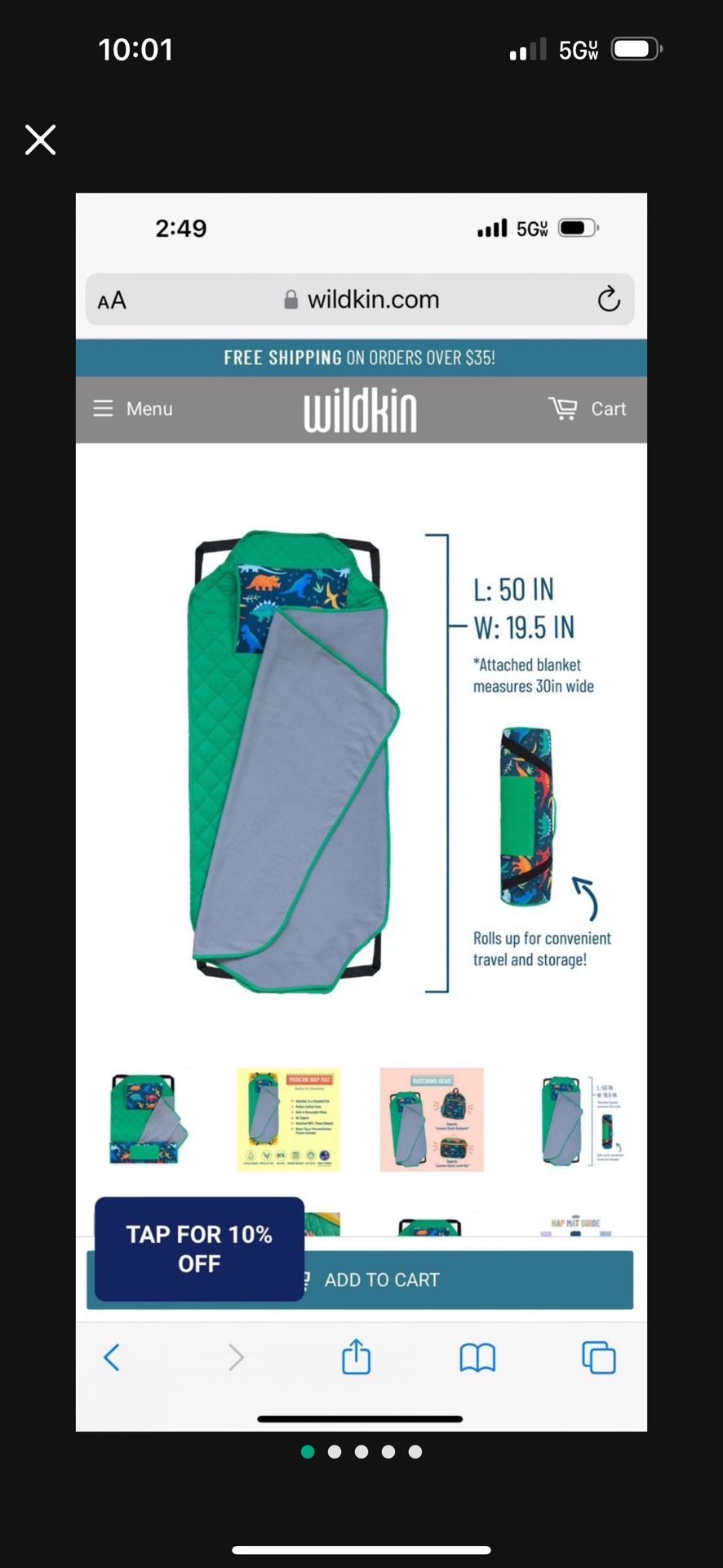 New In Bag- Wildkin’s Dinosaur Nap Mat For Cot For Preschool Daycare Montessori