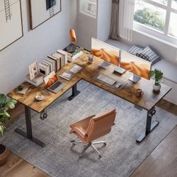 Adjustable L-shaped desk for standing/sitting - NEW/IN BOX