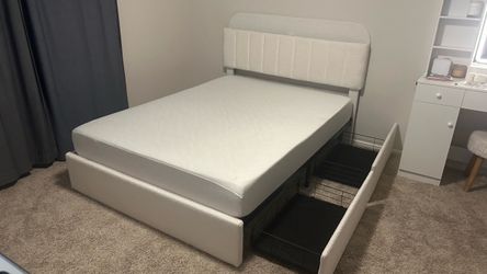 Full size Upholstered Bed Frame with Storage Drawer