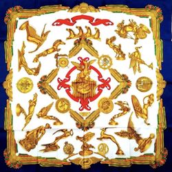 Authentic Hermes Scarf Carre (square) 90 Blue Silk 100%