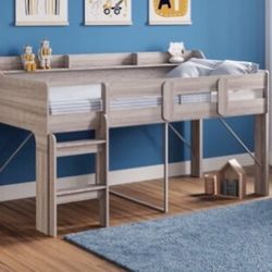 Twin Bed, Twin Loft Bed, Wood Gray 