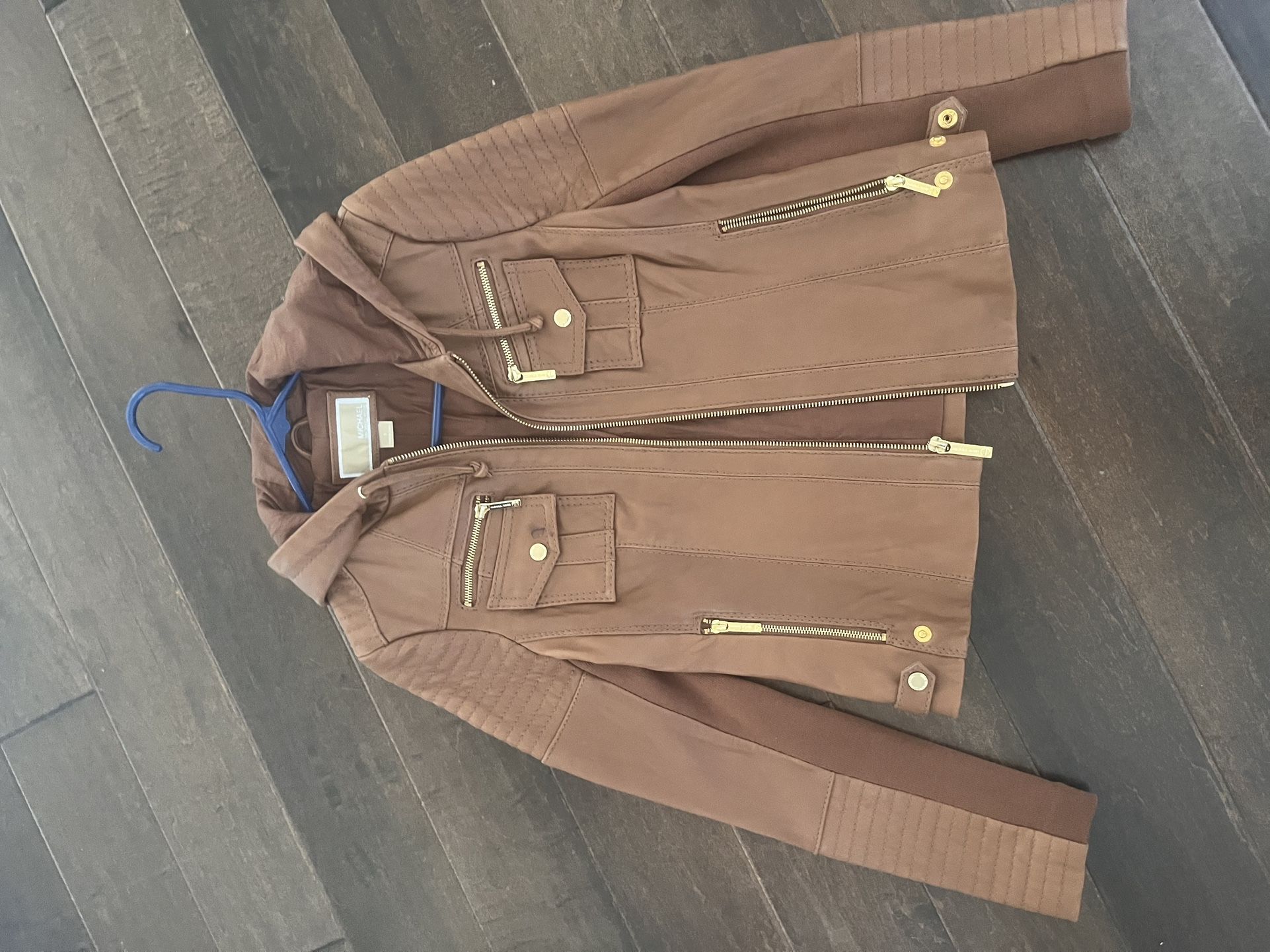 Michael Kors Brown Leather Jacket with Gold Accents
