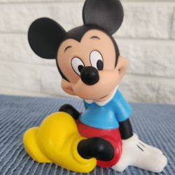 Vintage Disney Sitting Mickey Mouse Rubber Plastic Coin Bank w/ Stopper