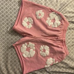Pink Denim Tear Shorts 