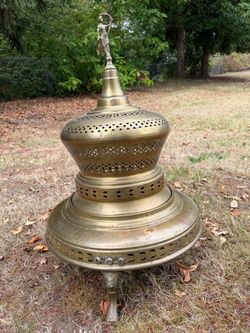 Large Vintage Moroccan Style Brass & Copper Brazier / Incense Burner (30” Tall x 20” Base Diameter)