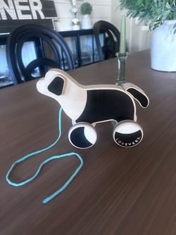 LOVEVERY "The Pull Pup"" Wooden Dog Montessori Developmental Pull Toy