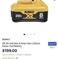 DeWalt DCB208 (1) 20V MAX XR 8 Ah Li-Ion Battery New No Box -2021 8ah