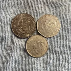 3 Mexican Old Coins 20 Pesos 1982-10 Pesos 1982-1 Peso 1983