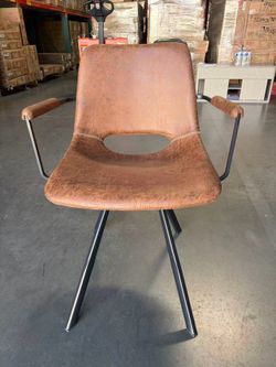 Modern Upholstered Dining Chair With Arms, Performance Fabric Seat, Wood Frame Brown