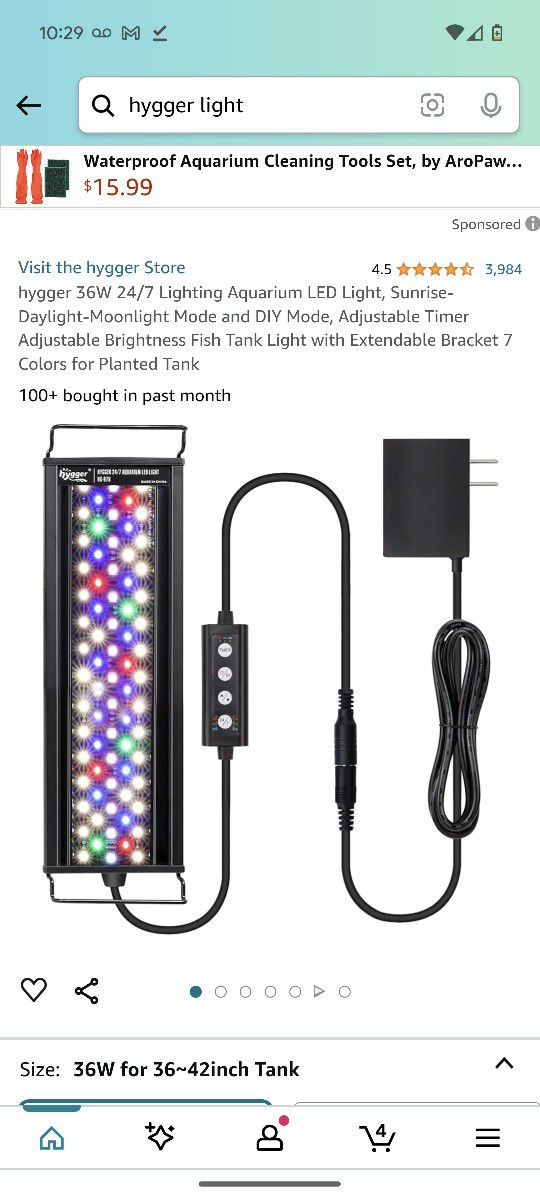 Hygger 36W 24/7 Lighting Aquarium LED Light, Sunrise-Daylight-Moonlight Mode And DIY Mode, Adjustable Timer Adjustable Brightness Fish Tank Light With