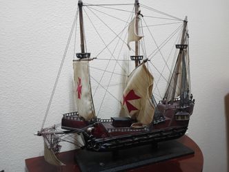 Pirate Ship Made Of Wood. It Is Authentic In Detail