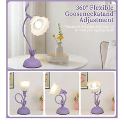 (NEW IN BOX)Cute Vintage Flower Table Lamp, 3 Color Temperature Flexible Gooseneck