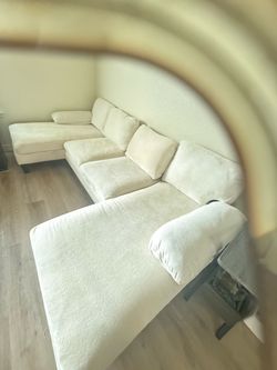 Cream Fabric L-Shaped Sectional Sofa