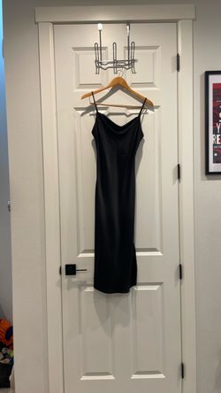 Black Satin Slip Midi Dress