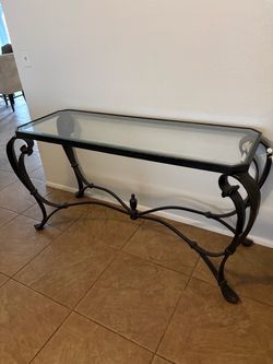 Black Wrought Iron & Glass Console Table
