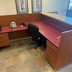 Reception Desk with Work Station – Cherry/Red